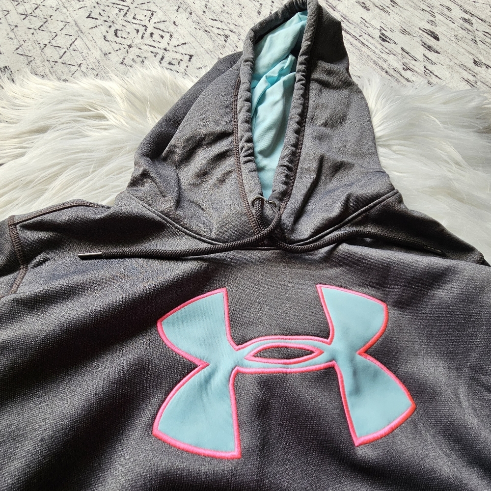 NWOT Under Armour Gray Hoodie with Blue and Pink Logo